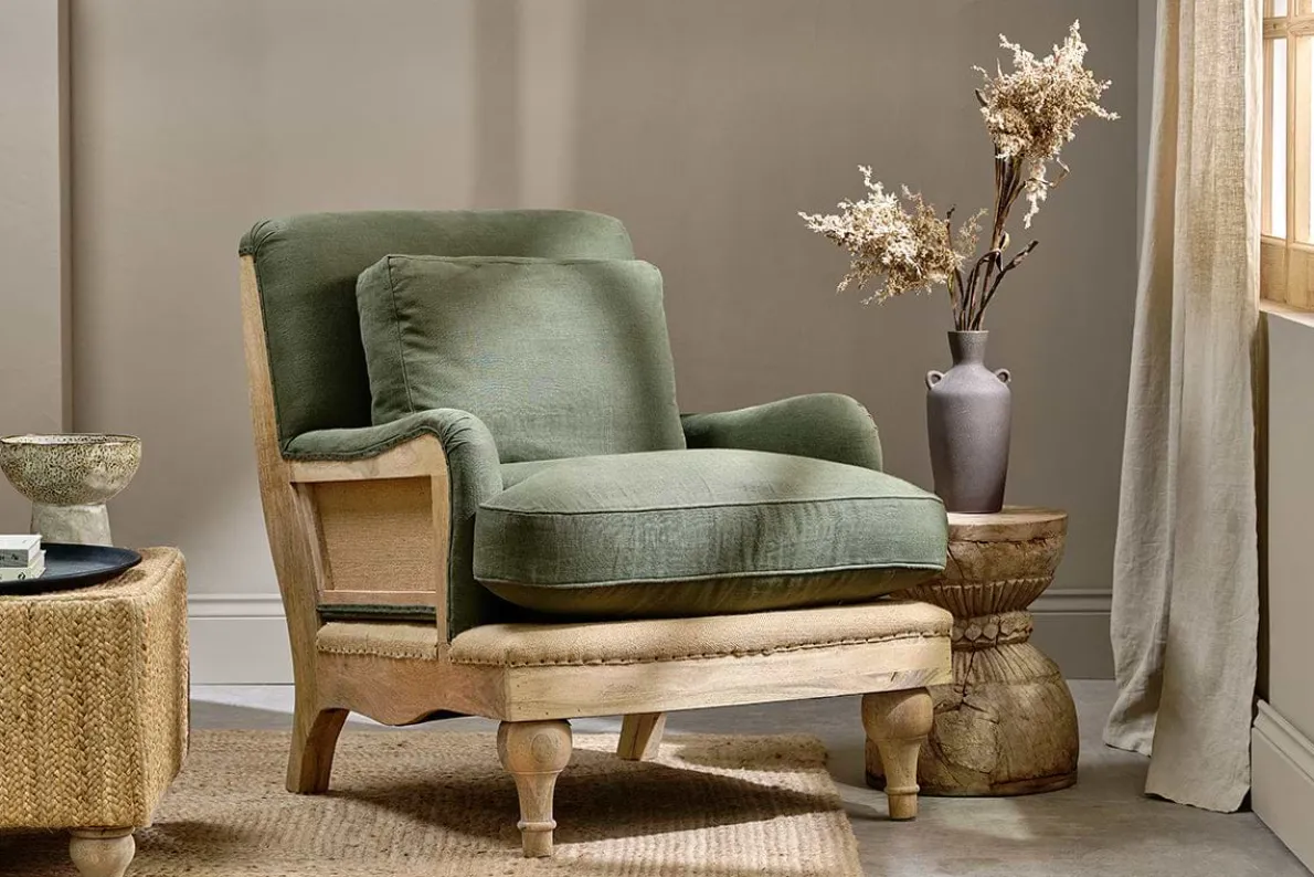 Abe Deconstructed Linen Armchair - Olive