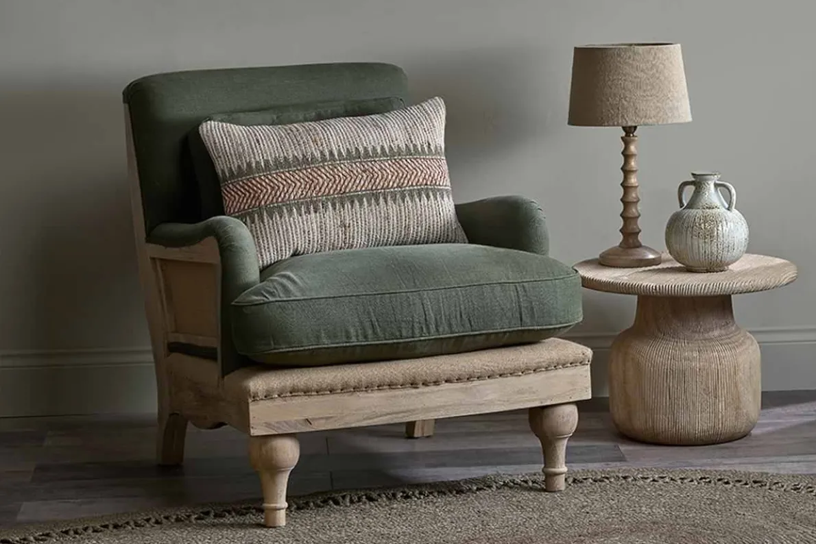 Abe Deconstructed Linen Armchair - Olive