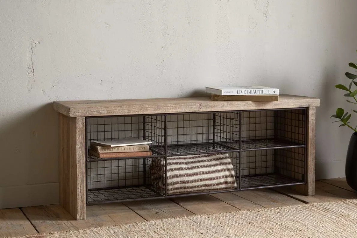 Abha Reclaimed Wood & Iron Storage Bench - Natural