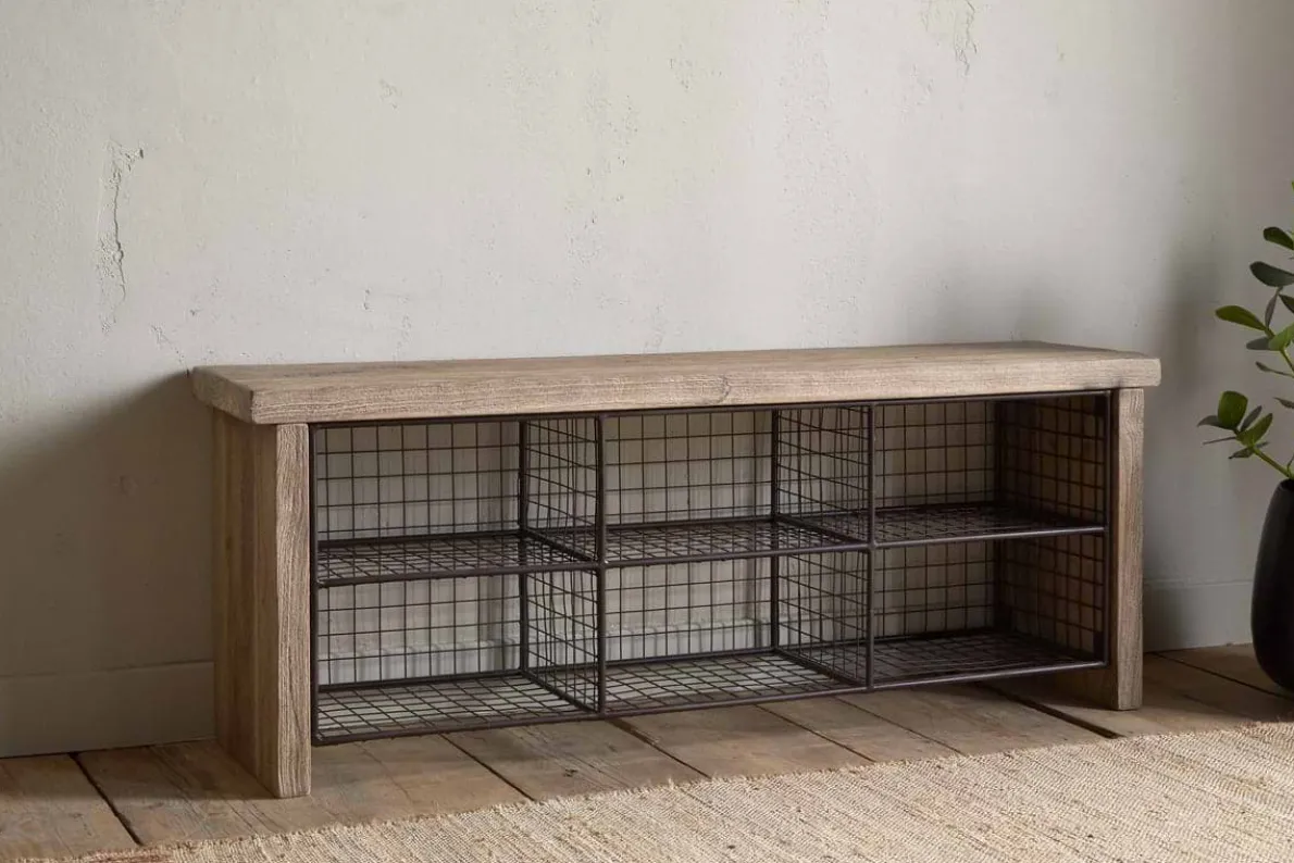 Abha Reclaimed Wood & Iron Storage Bench - Natural
