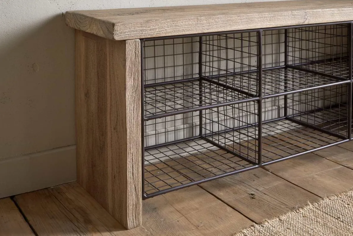 Abha Reclaimed Wood & Iron Storage Bench - Natural