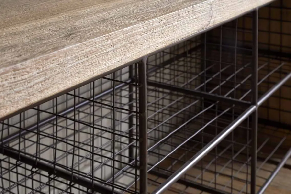 Abha Reclaimed Wood & Iron Storage Bench - Natural