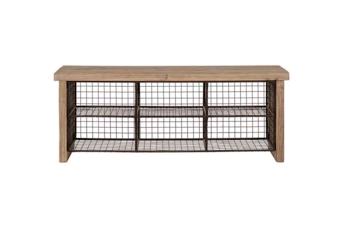 Abha Reclaimed Wood & Iron Storage Bench - Natural