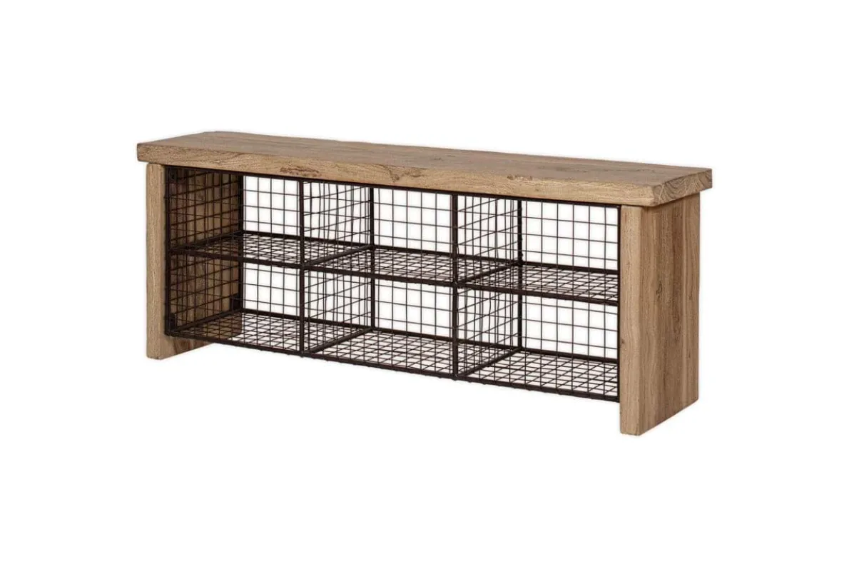 Abha Reclaimed Wood & Iron Storage Bench - Natural