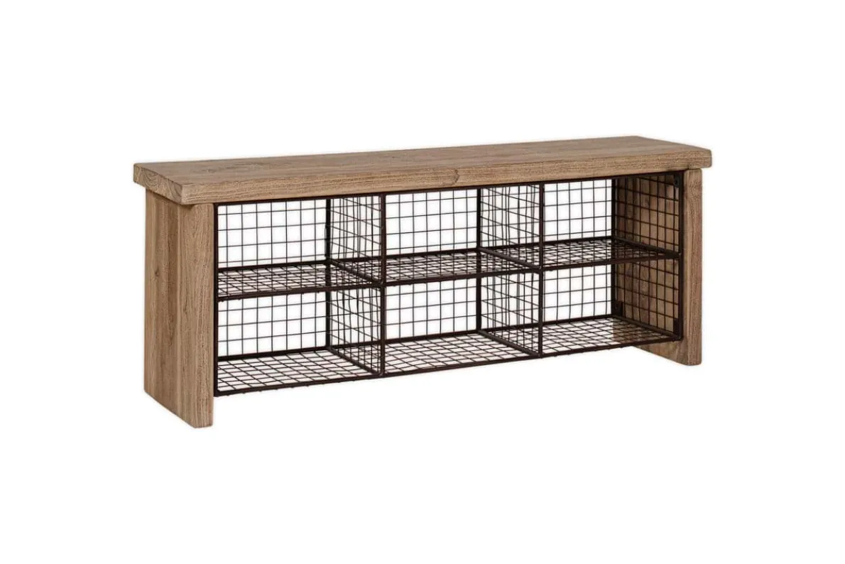 Abha Reclaimed Wood & Iron Storage Bench - Natural