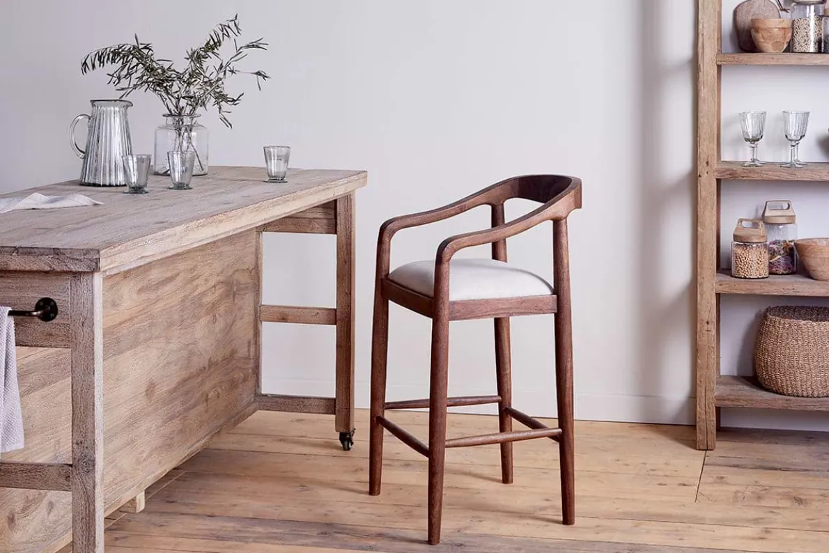 Anbu Acacia Upholstered Counter Chair - Washed Walnut