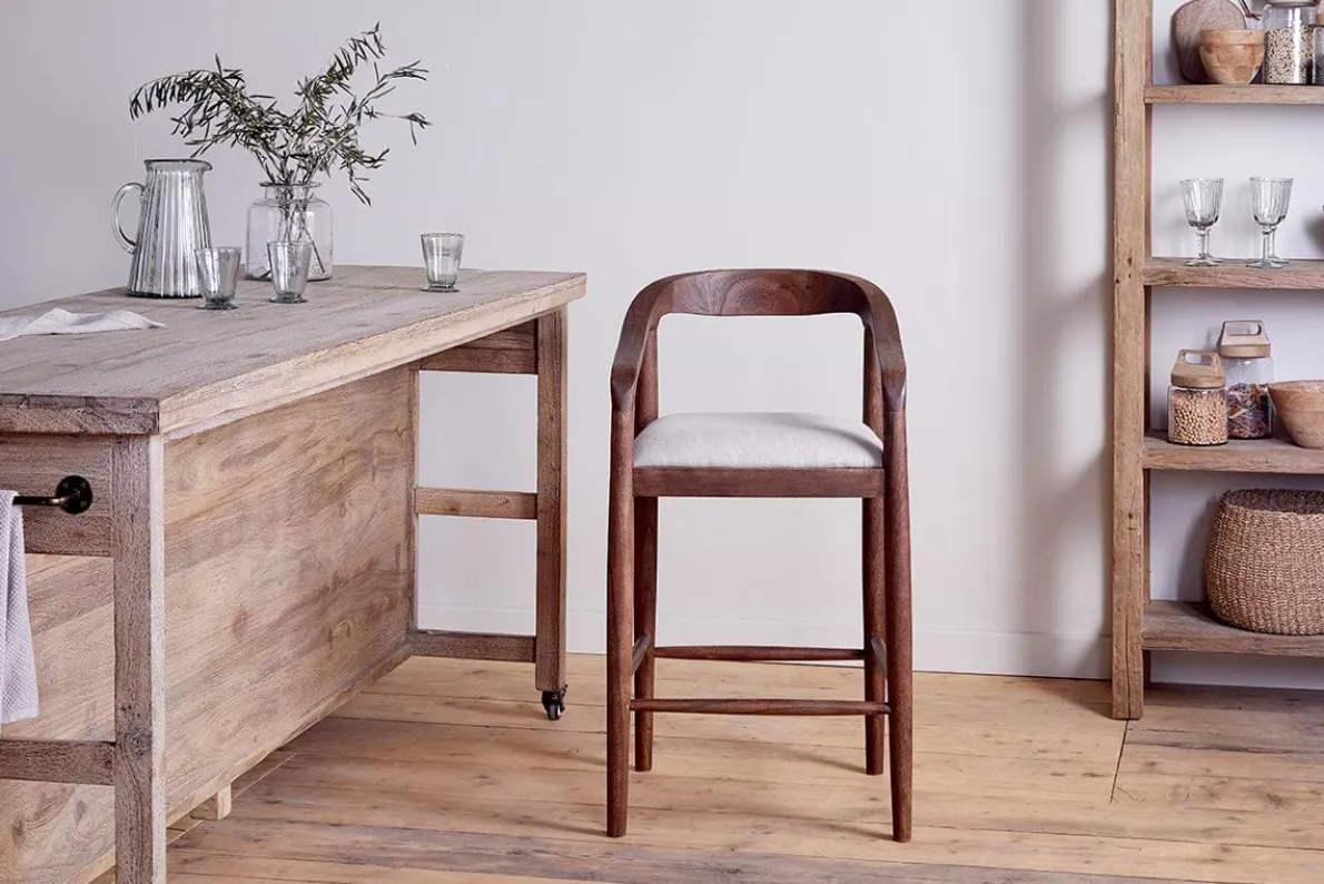 Anbu Acacia Upholstered Counter Chair - Washed Walnut