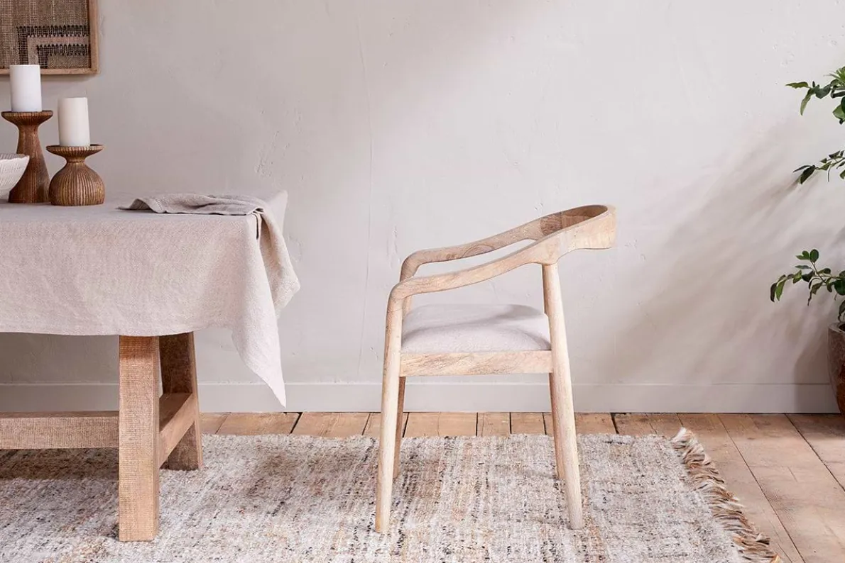 Anbu Mango Wood Upholstered Dining Chair - Natural