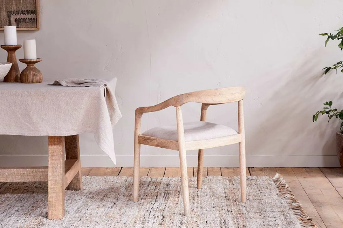 Anbu Mango Wood Upholstered Dining Chair - Natural