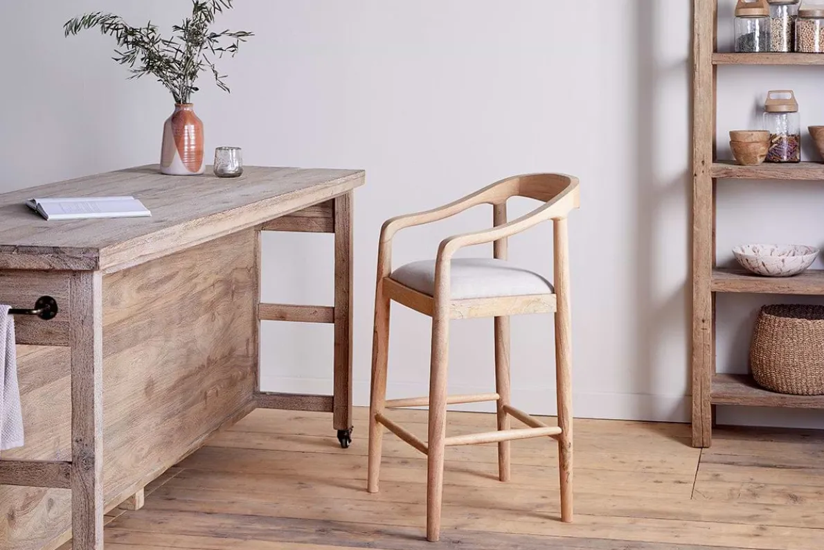 Anbu Mango Wood Upholstered Counter Chair - Natural