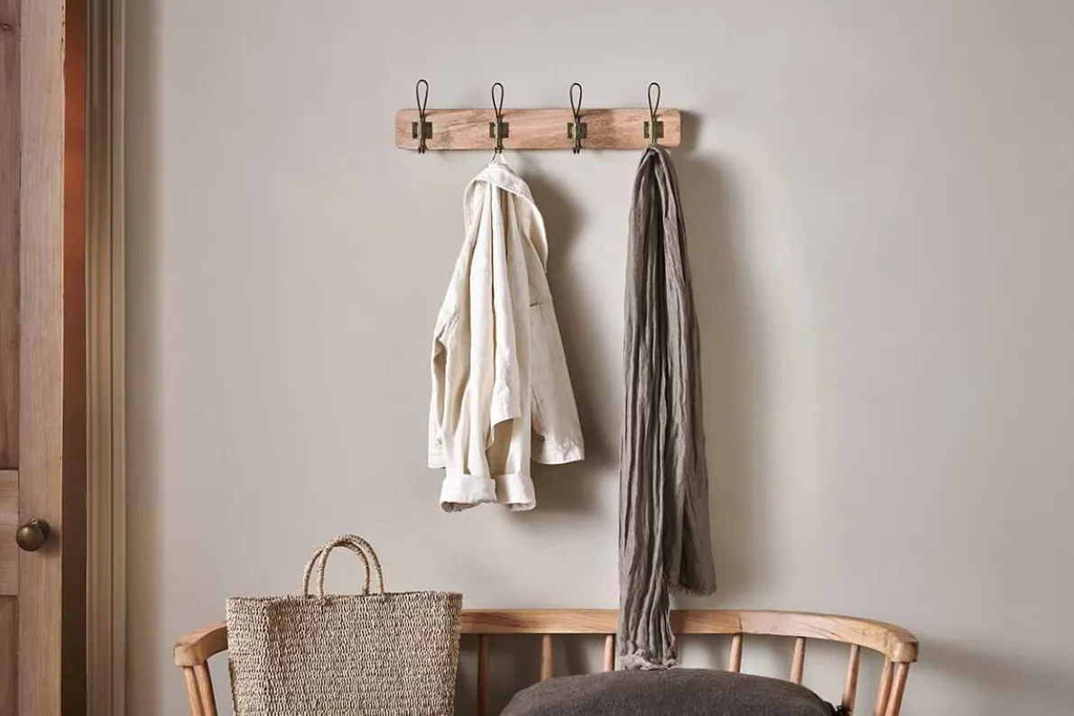Ankita Mango Wood & Iron Hooks - Natural & Antique Brass - Small