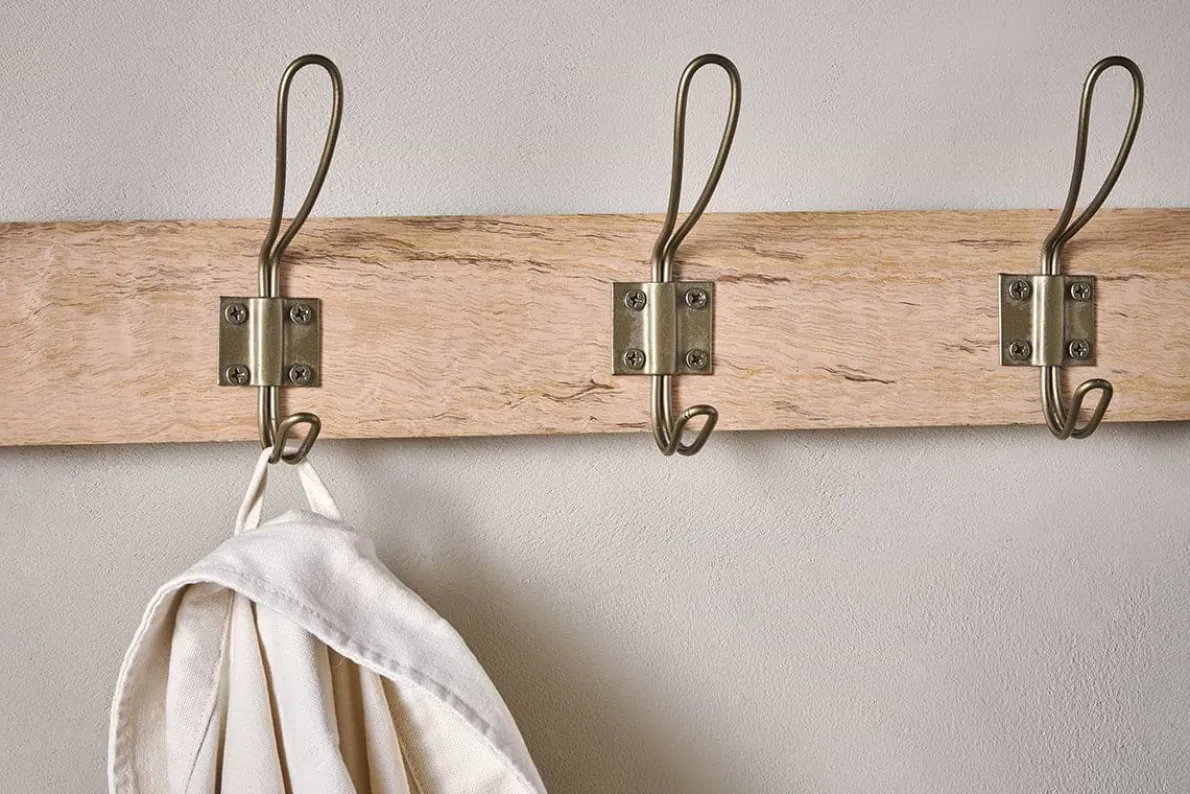 Ankita Mango Wood & Iron Hooks - Natural & Antique Brass - Small