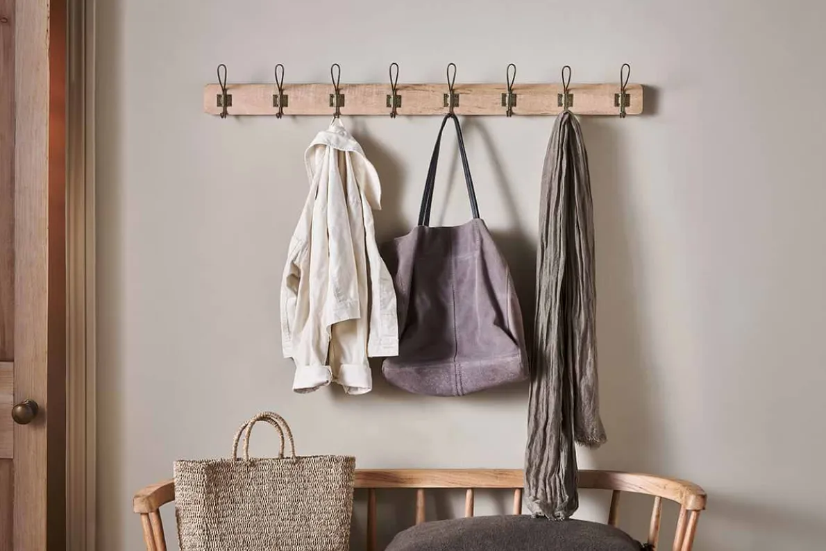 Ankita Mango Wood & Iron Hooks - Natural & Antique Brass - Large