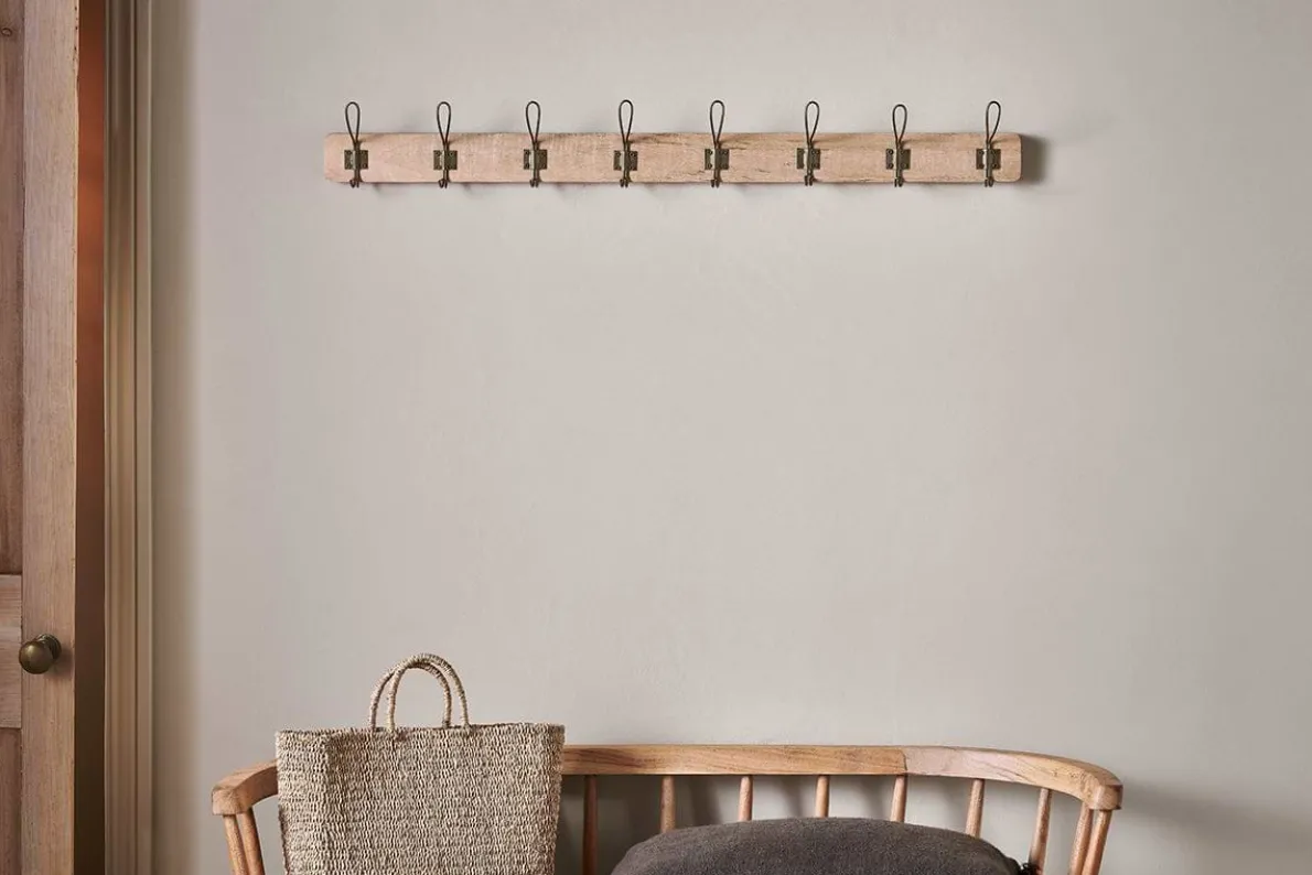 Ankita Mango Wood & Iron Hooks - Natural & Antique Brass - Large