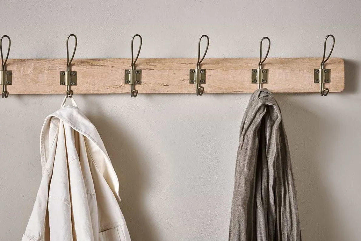 Ankita Mango Wood & Iron Hooks - Natural & Antique Brass - Large