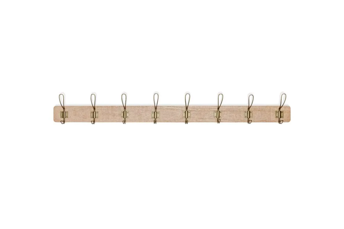 Ankita Mango Wood & Iron Hooks - Natural & Antique Brass - Large