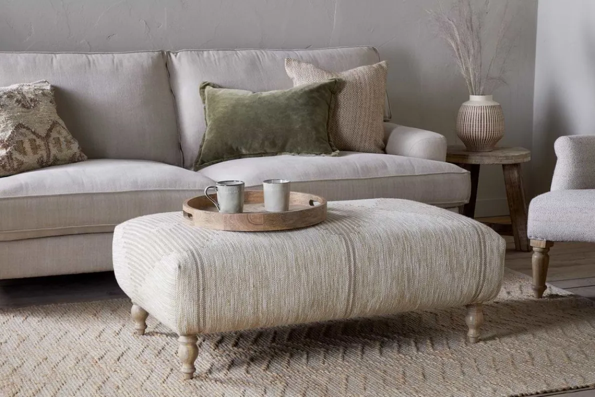 Aranya Upholstered Ottoman - Natural