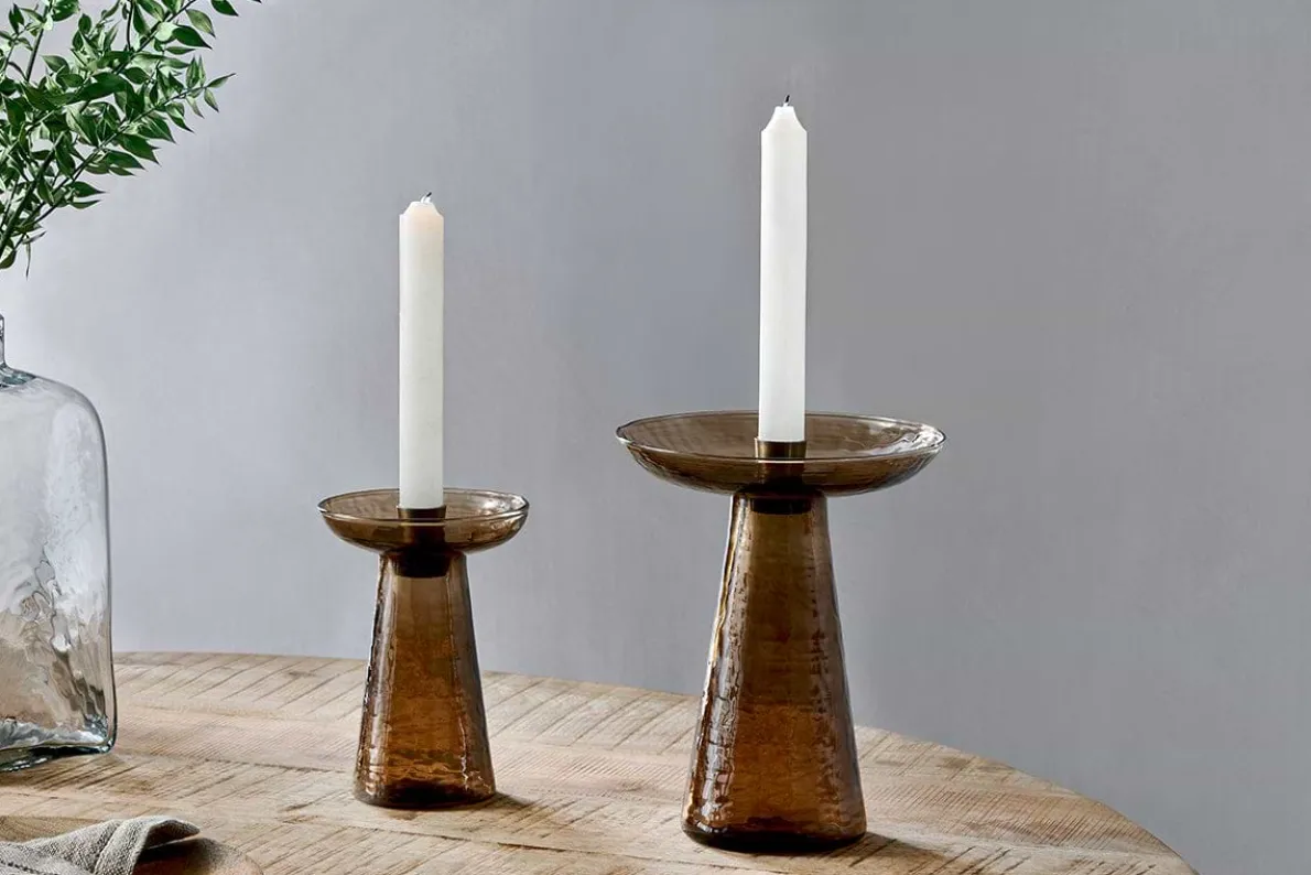 Avyn Recycled Glass Candle Holder - Smoke Amber