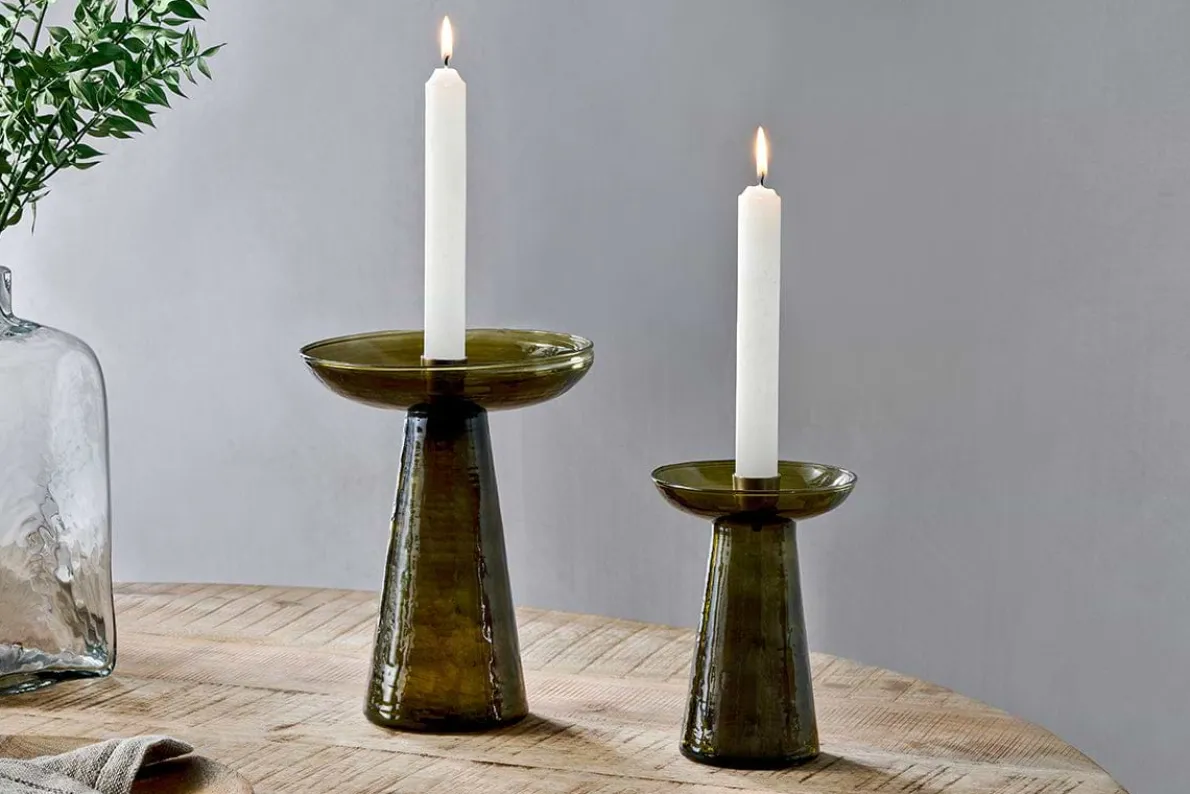 Avyn Recycled Glass Candle Holder - Forest Green