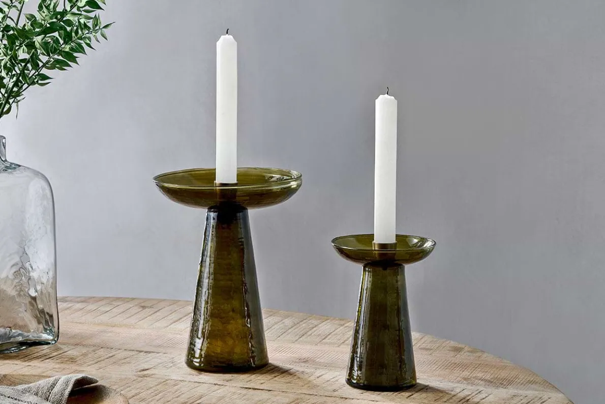 Avyn Recycled Glass Candle Holder - Forest Green