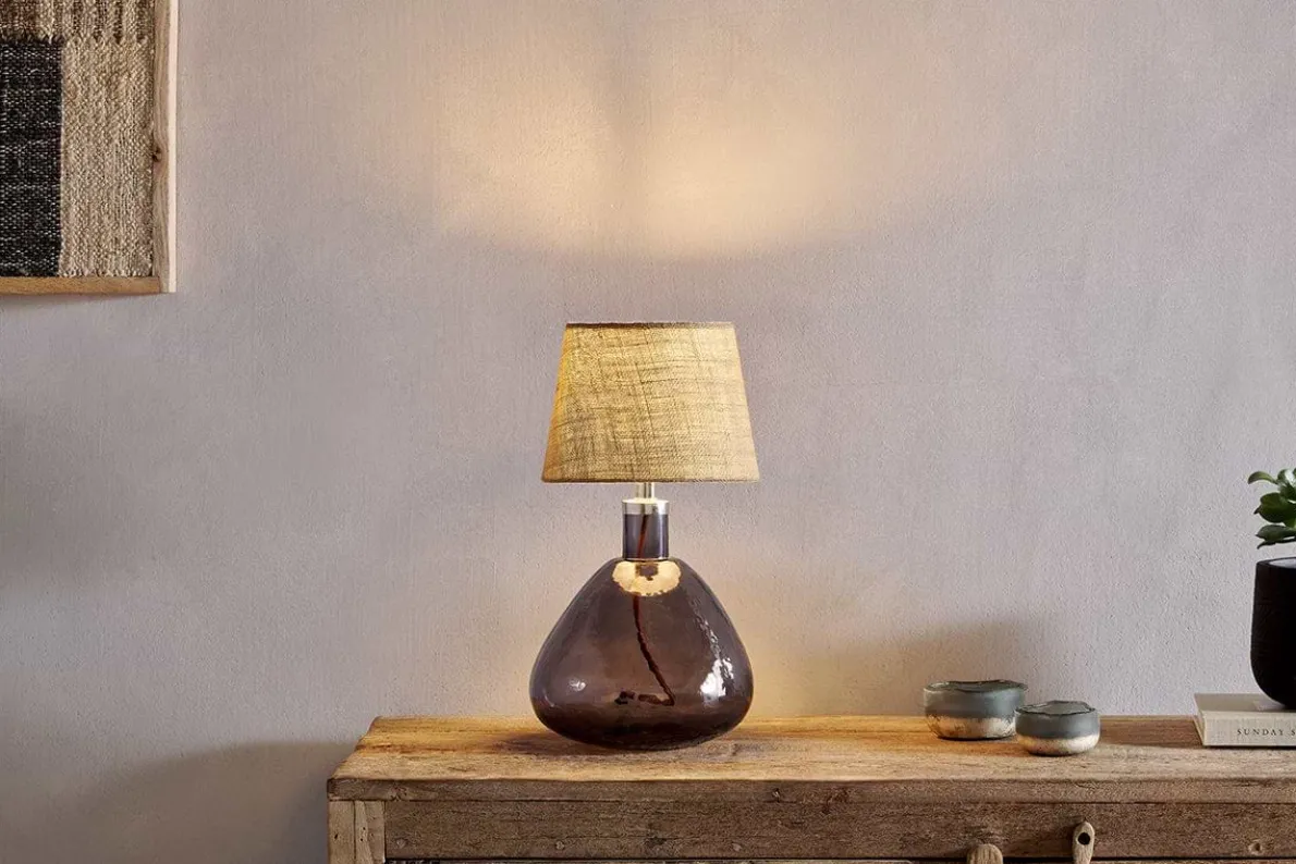 Baba Recycled Glass Table Lamp - Smoke - Small Wide