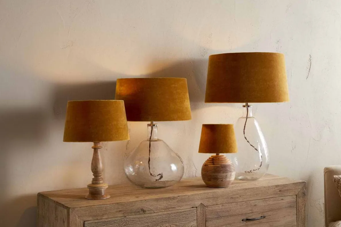 Batakha Velvet & Linen Lampshade - Dark Ochre