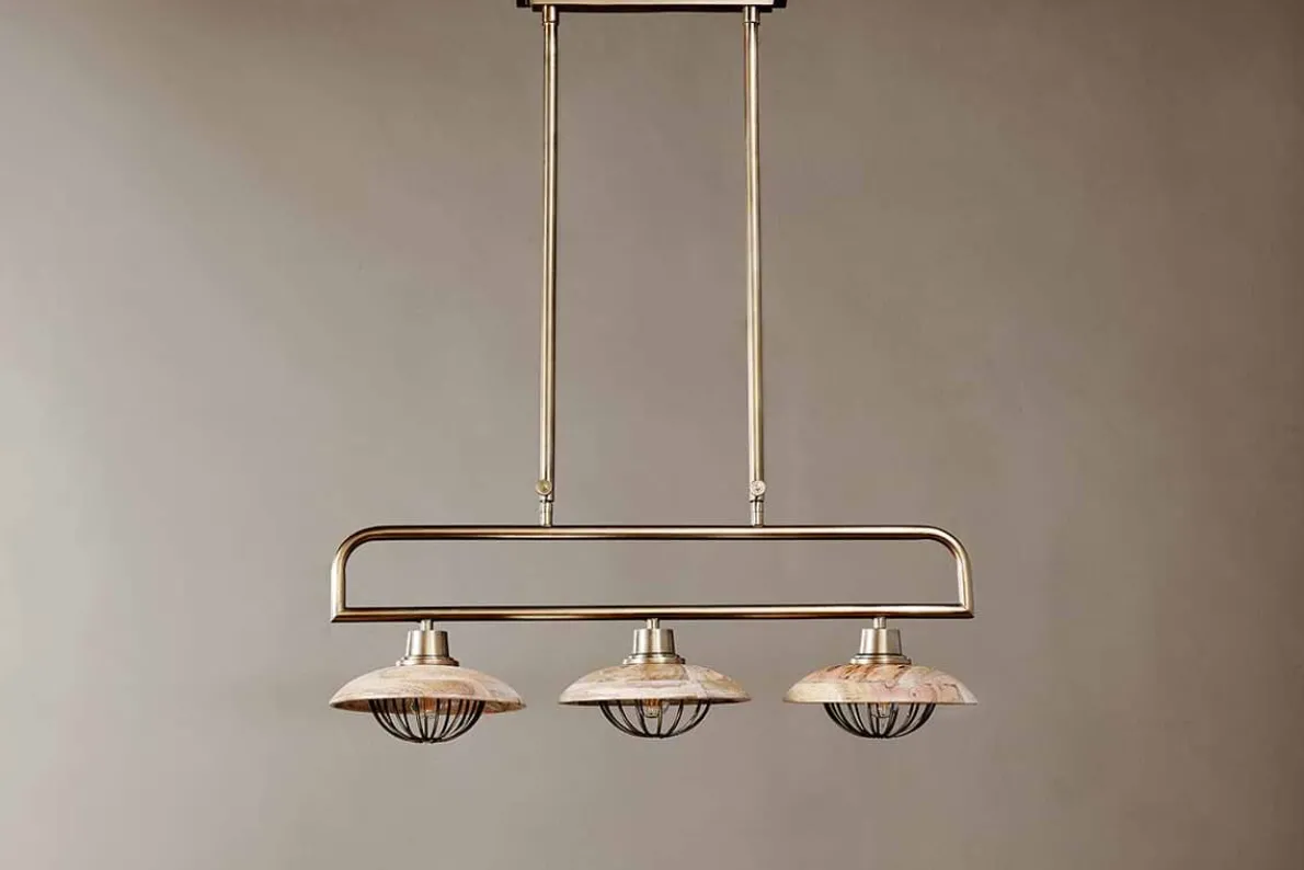 Chakai Mango Wood Pendant Lamp - Natural & Antique Brass