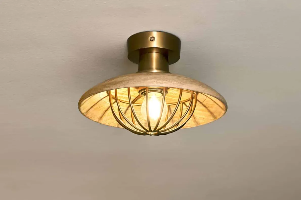 Chakai Wood & Metal Flush Ceiling Light