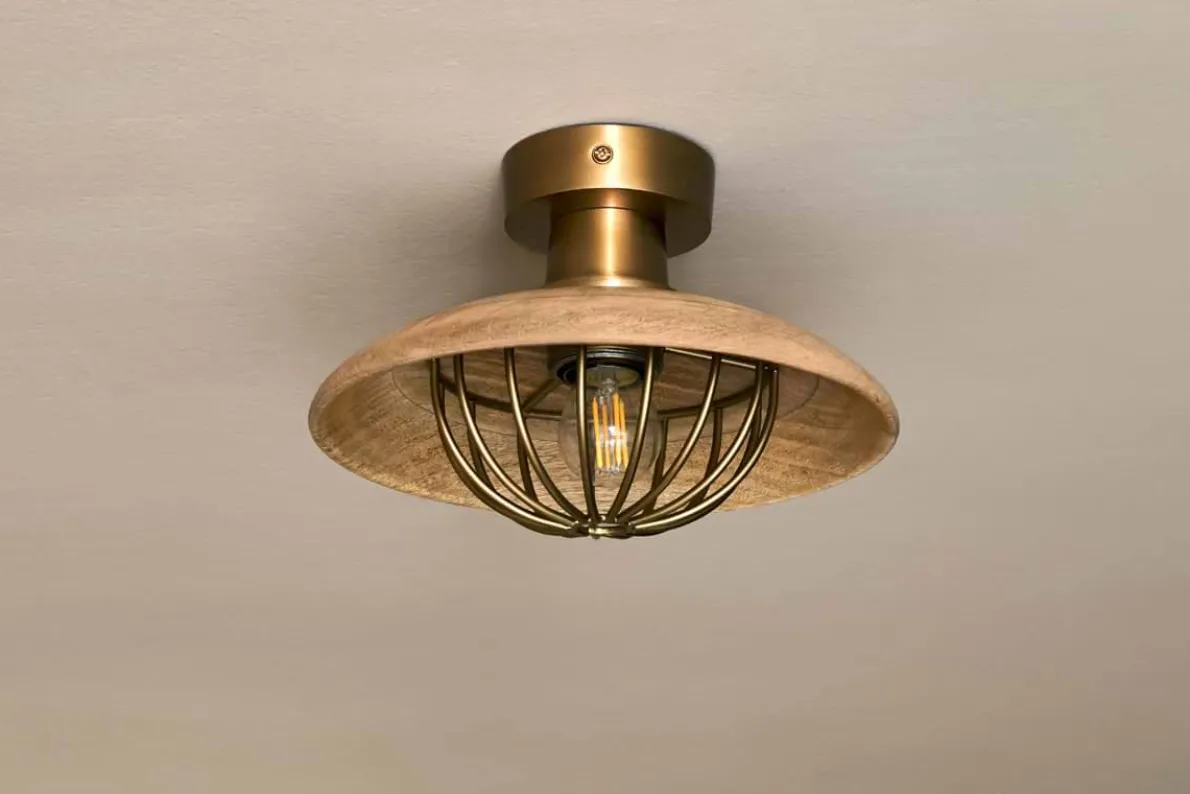 Chakai Wood & Metal Flush Ceiling Light