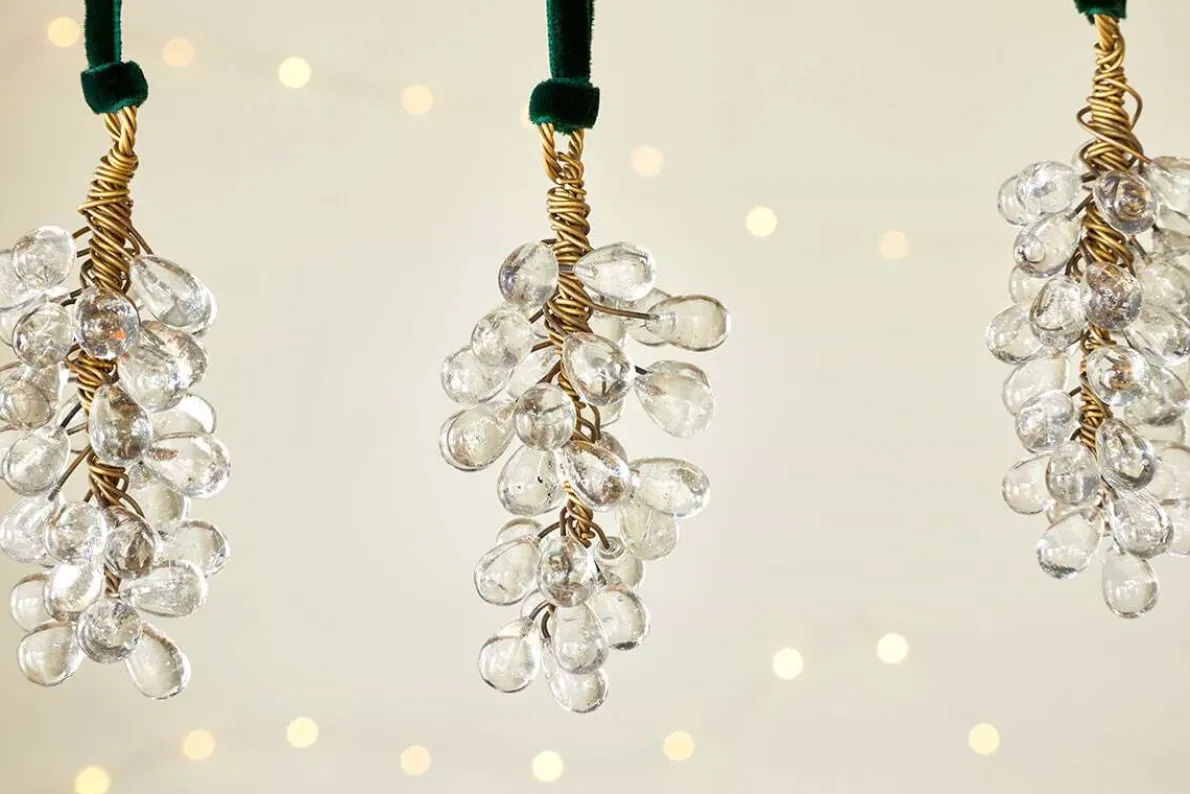 Danvi Glass Drop Baubles - Brass & Clear (Set of 3)