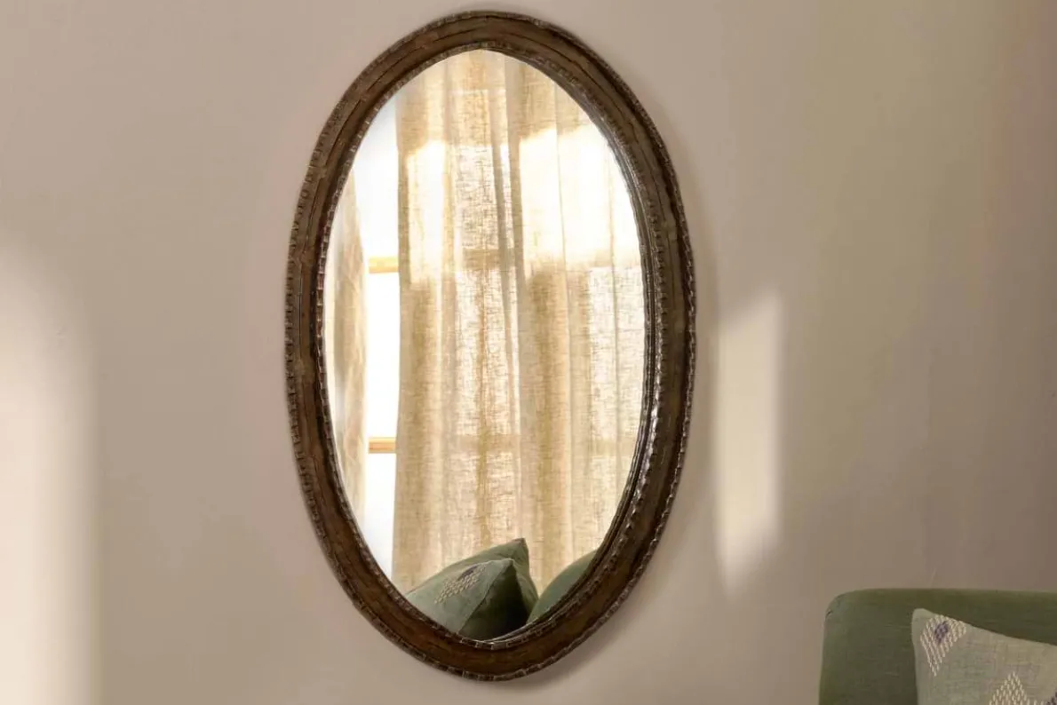 Drishti Oval Iron Mirror - Antique Black - Small