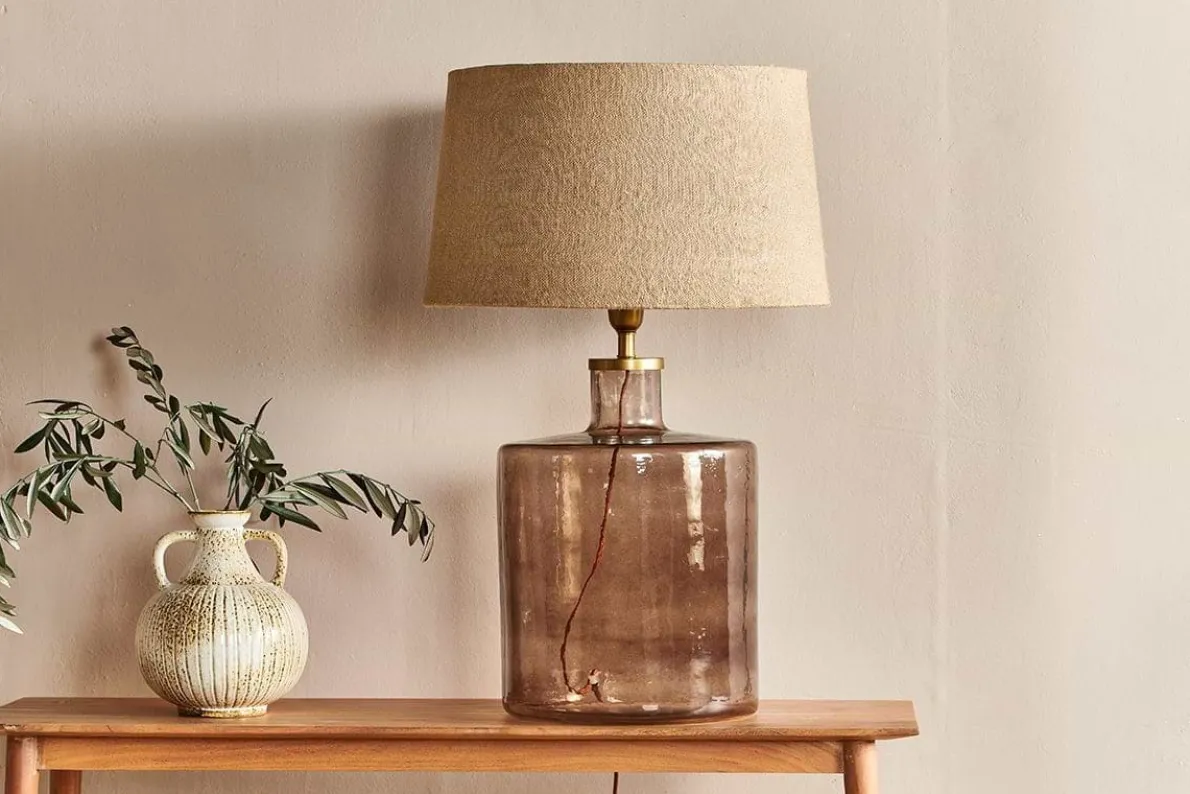 Edina Recycled Glass Table Lamp - Smoke Brown - Large