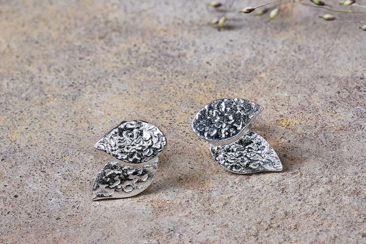 Elina Double Leaf Earrings - Silver