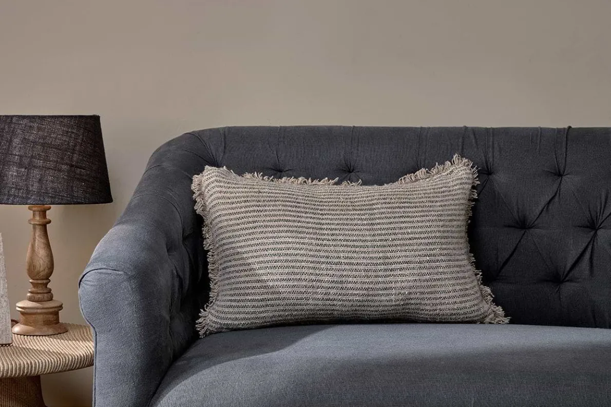 Gili Linen Cushion Cover - Dark Green & Natural