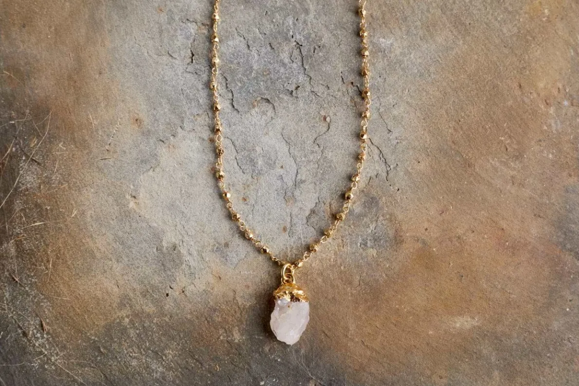 Hadari Rose Quartz Necklace - Gold