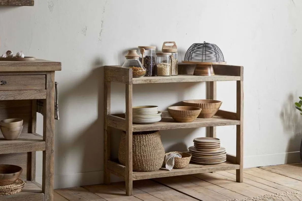 Ibo Reclaimed Wood Pantry Standing Shelves - Natural