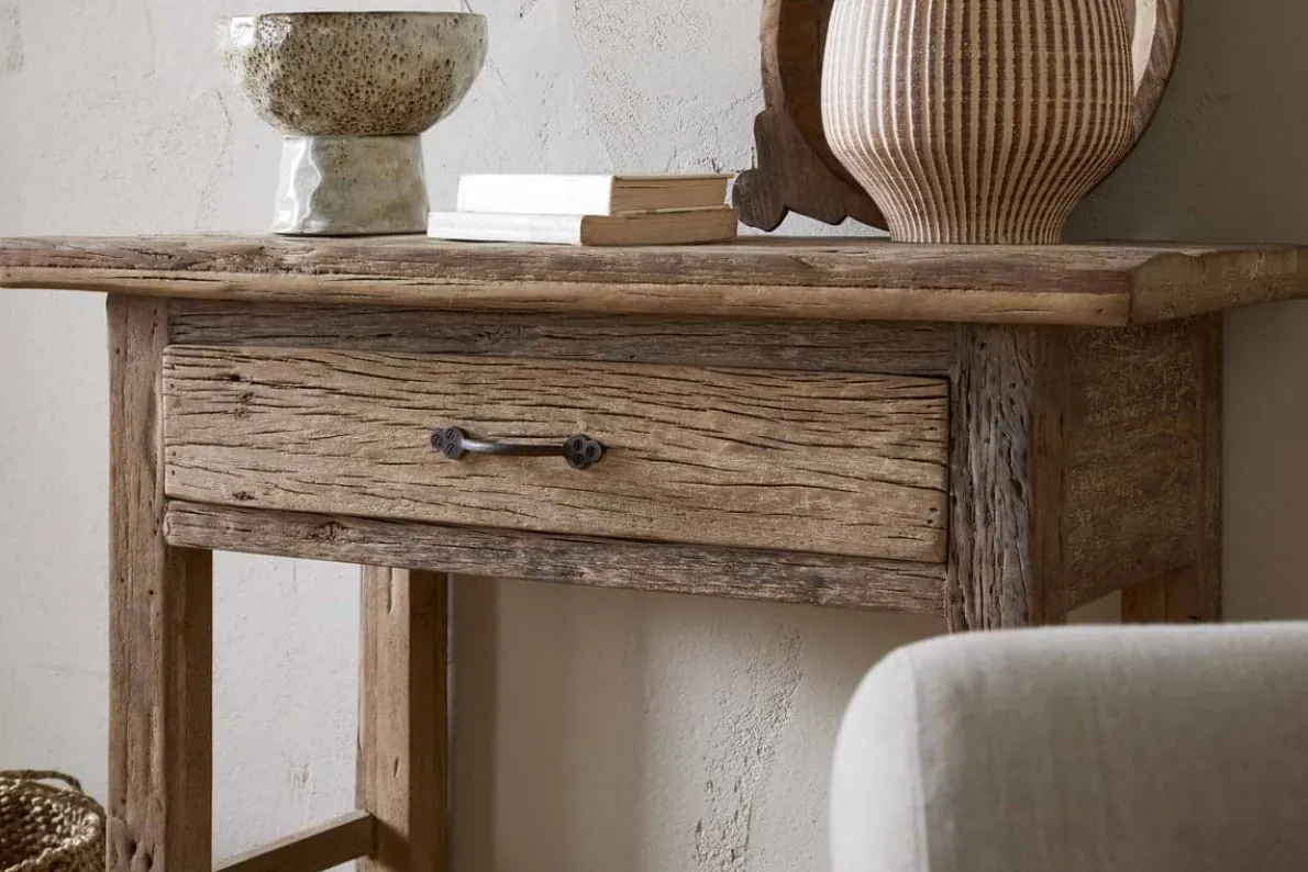 Ibo Reclaimed Wood 1 Drawer Console Table - Natural