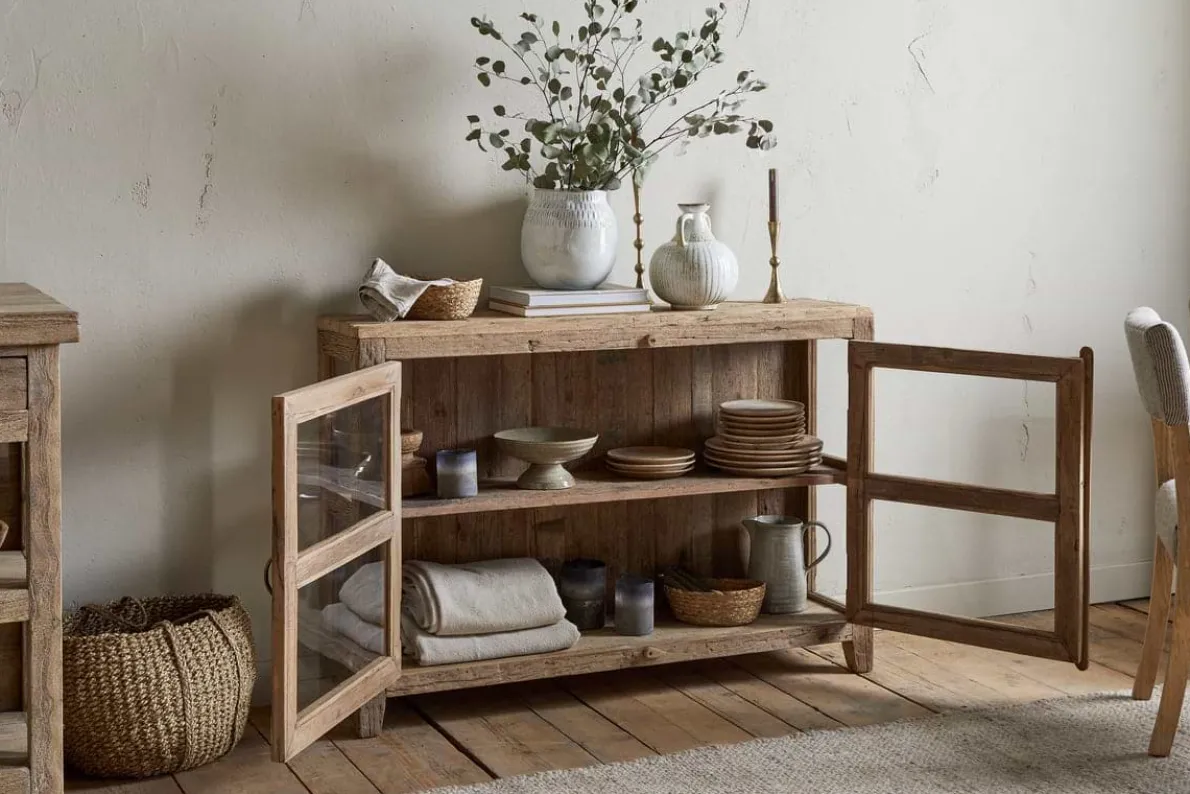 Ibo Reclaimed Wood & Glass Sideboard - Natural