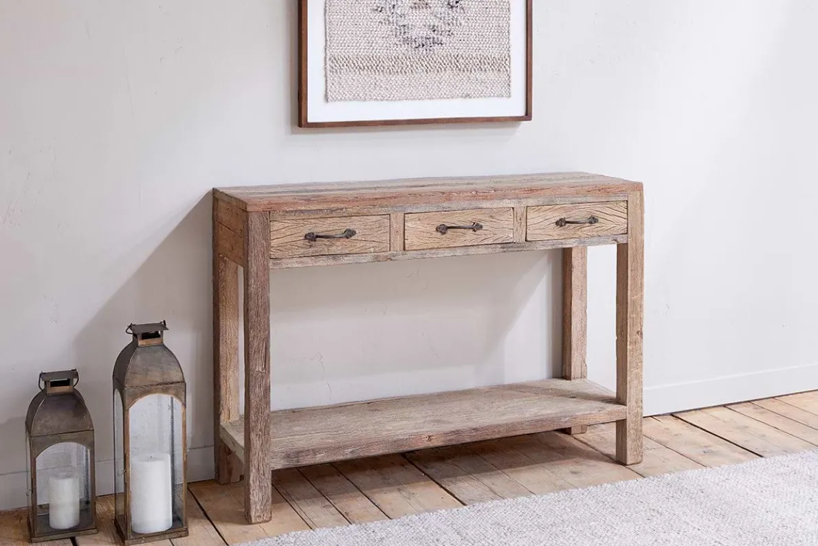 Ibo Reclaimed Wood 3 Drawer Console Table - Natural