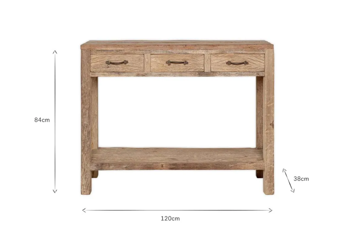 Ibo Reclaimed Wood 3 Drawer Console Table - Natural