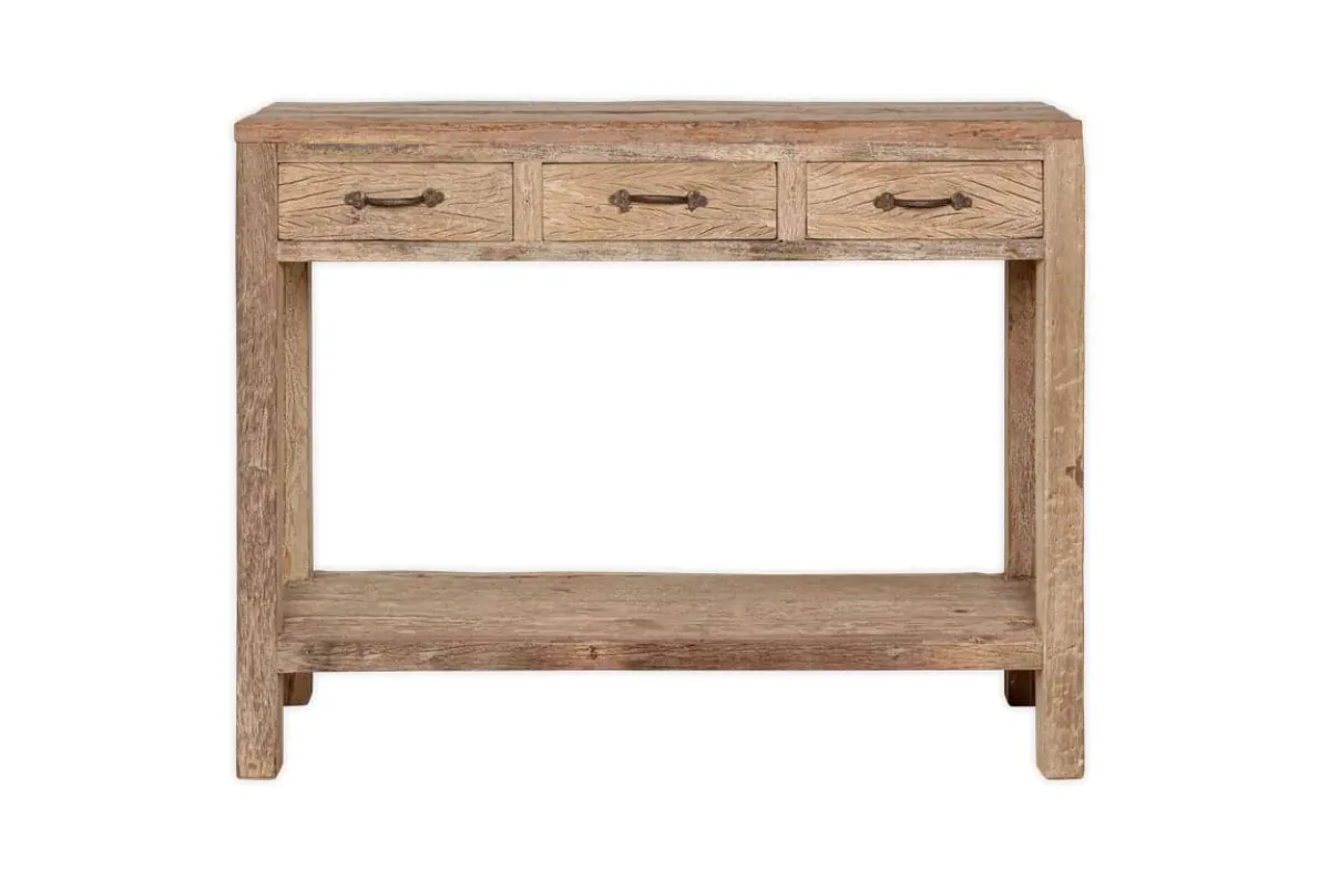 Ibo Reclaimed Wood 3 Drawer Console Table - Natural