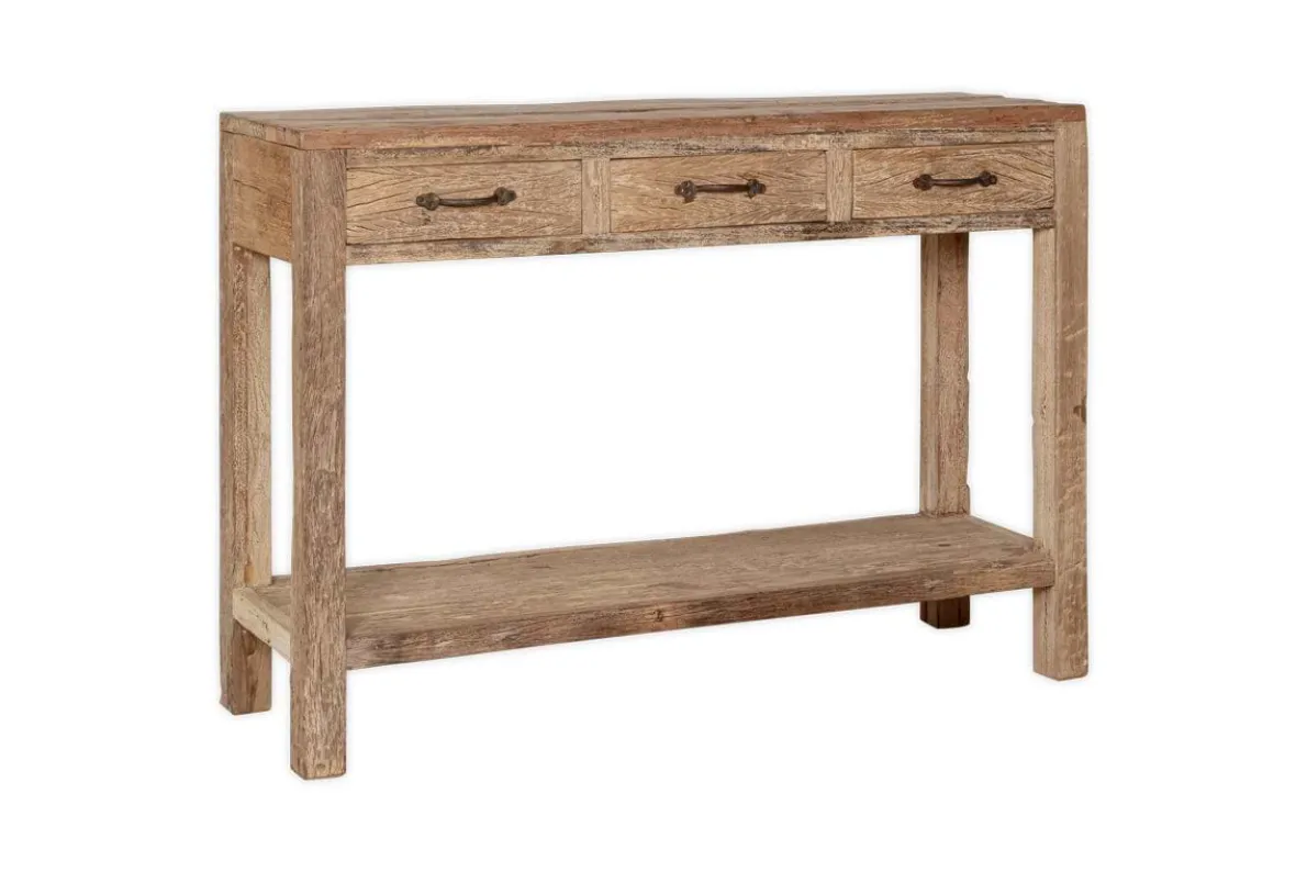 Ibo Reclaimed Wood 3 Drawer Console Table - Natural