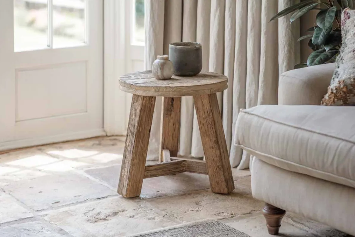 Ibo Reclaimed Wood Round Side Table - Natural