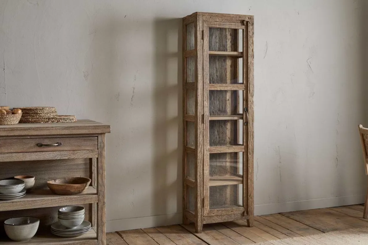 Ibo Reclaimed Wood & Glass Cabinet - Natural - Tall