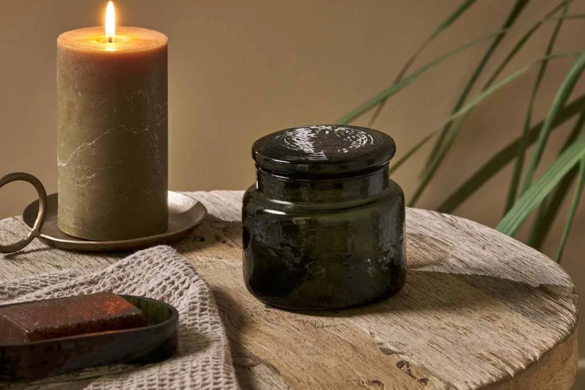 Ilcoso Recycled Hammered Glass Storage Pot - Green