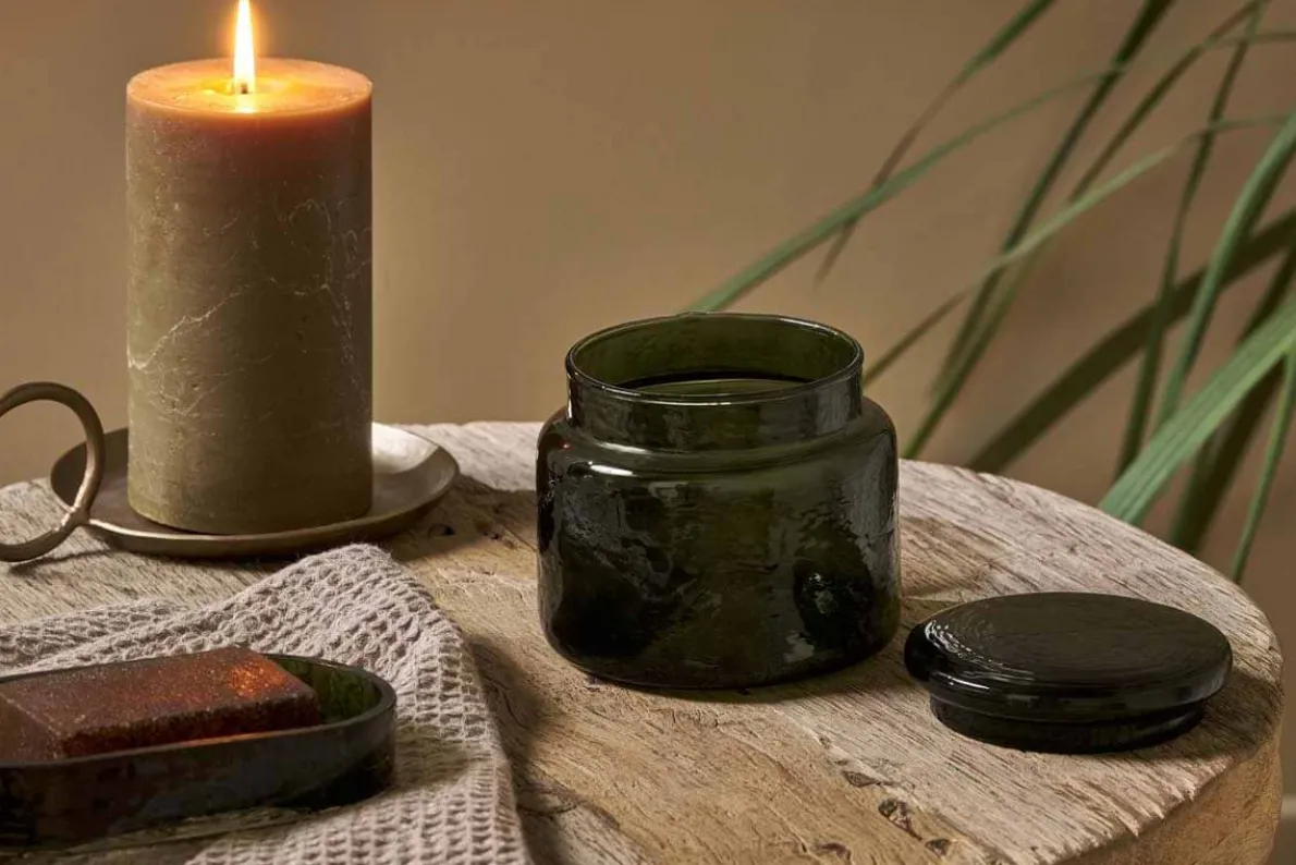 Ilcoso Recycled Hammered Glass Storage Pot - Green