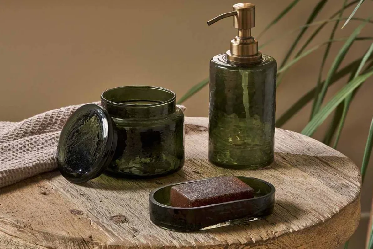 Ilcoso Recycled Hammered Glass Soap Dish - Green