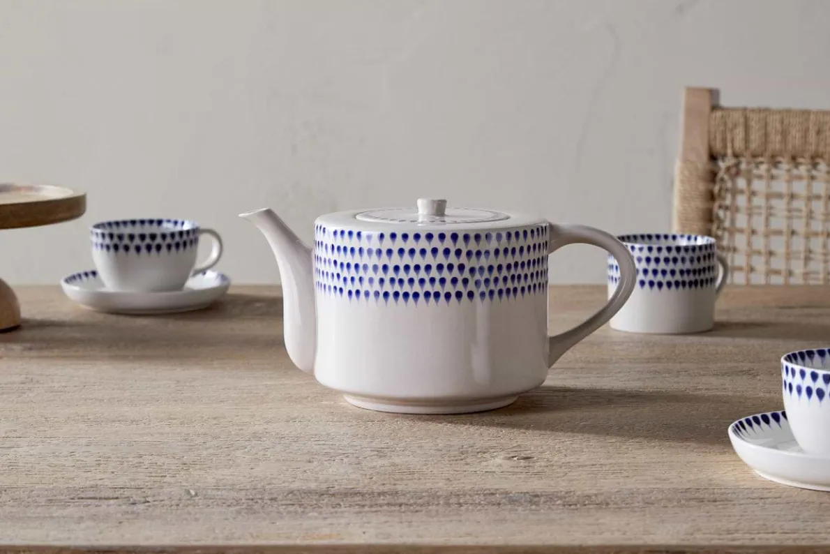 Indigo Drop 4 Person Teapot - Cream & Indigo