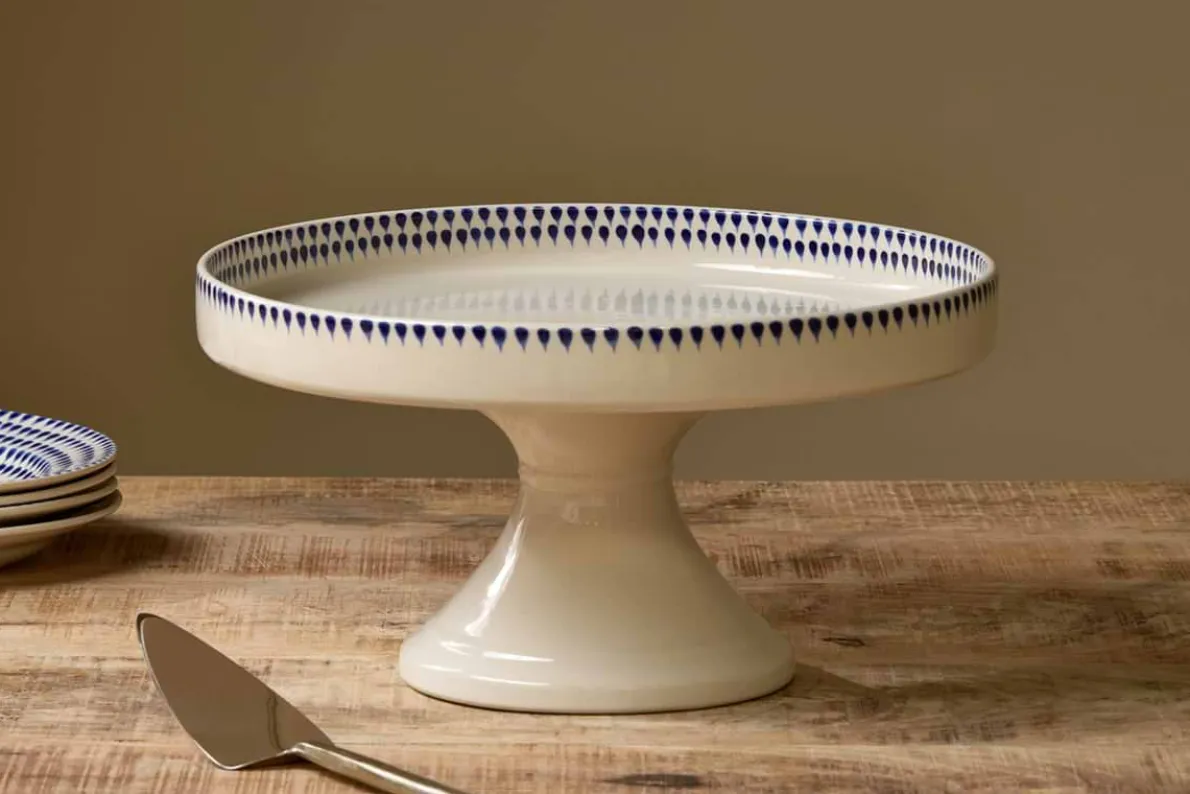 Indigo Drop Ceramic Stand - Cream & Indigo