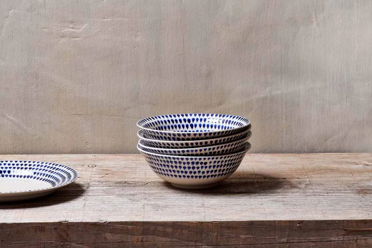 Indigo Drop Cereal Bowl - Cream & Indigo